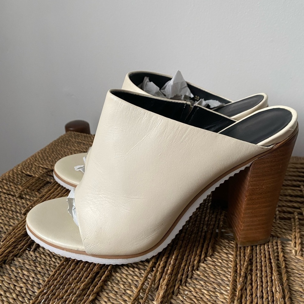 Tibi Shoes Women’s 38 Cream Bee Peep Toe Mules Leather - Picture 3 of 9
